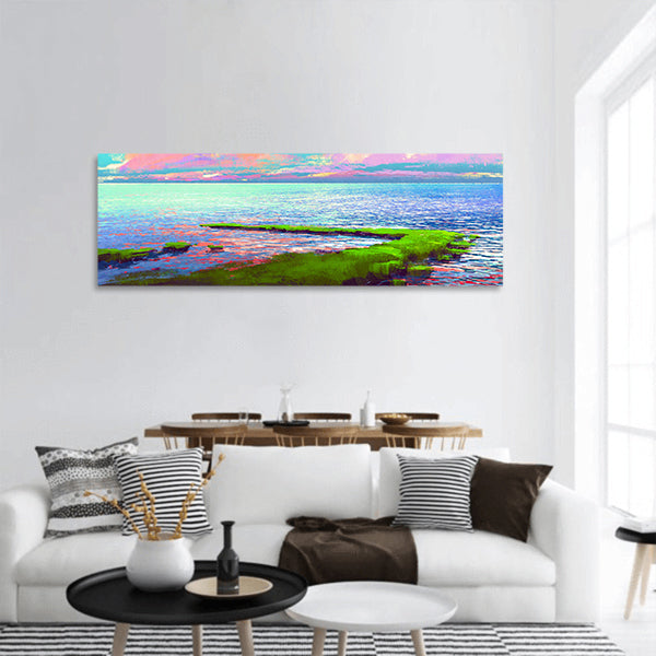 Beautiful sea under colorful sky panoramic canvas wall art