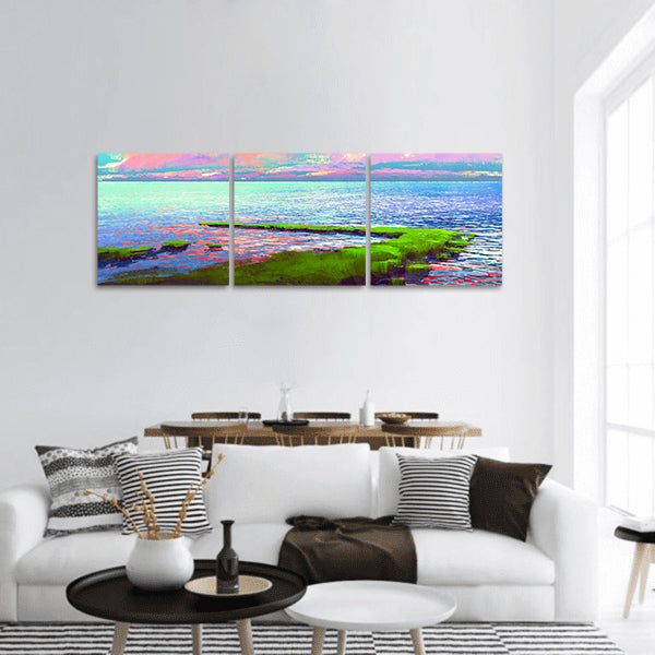 Beautiful sea under colorful sky panoramic canvas wall art