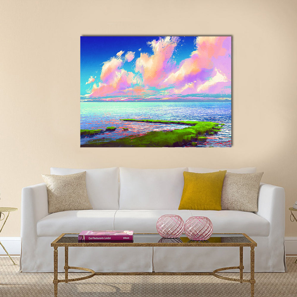 Beautiful sea under colorful sky,landscape painting Multi Panel Canvas Wall Art