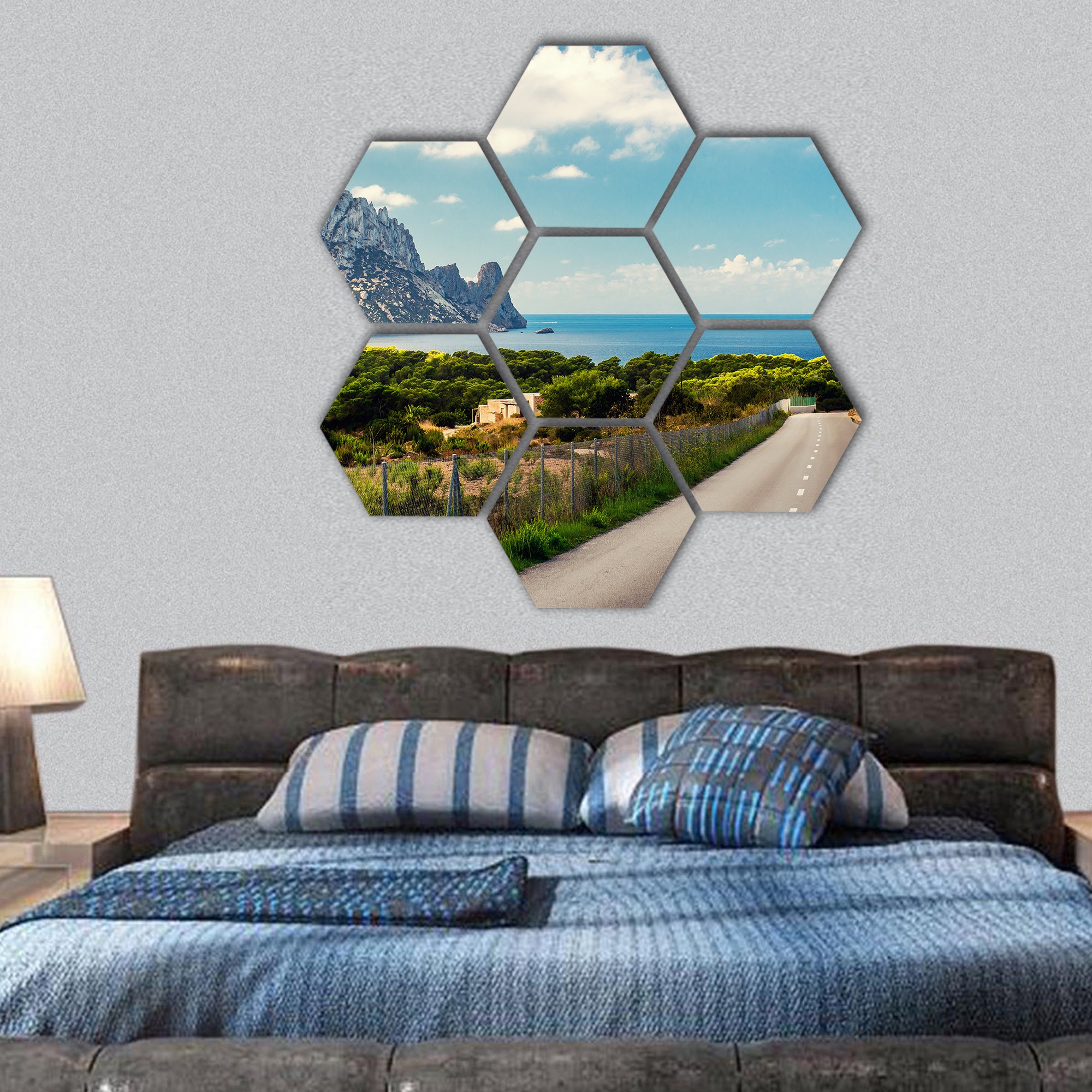 Road to the Cala d'Hort beach hexagonal canvas wall art