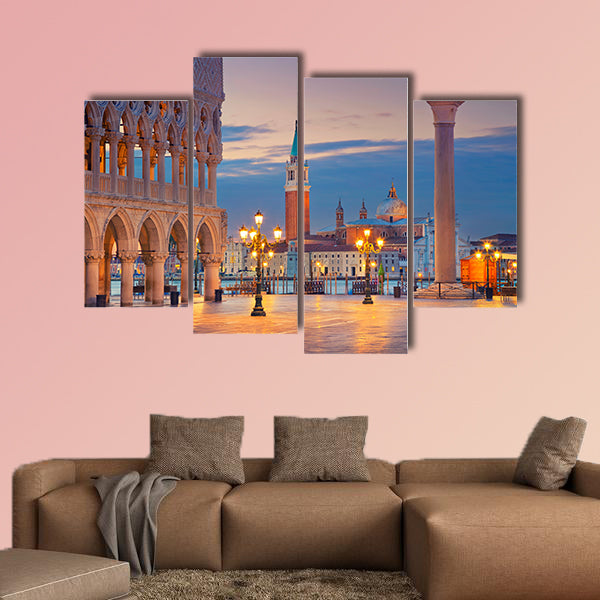 Venice, Image of St. Mark's square in Venice during sunrise multi panel canvas wall art