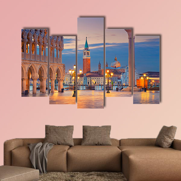 Venice, Image of St. Mark's square in Venice during sunrise multi panel canvas wall art