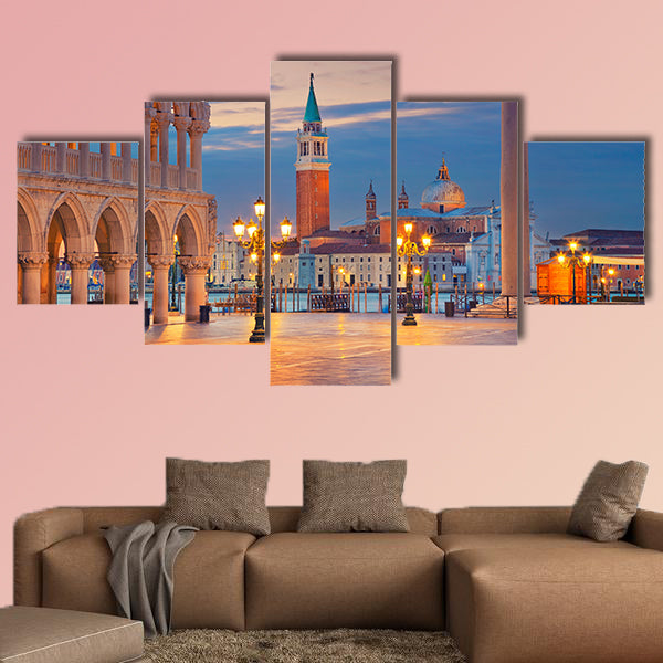 Venice, Image of St. Mark's square in Venice during sunrise multi panel canvas wall art