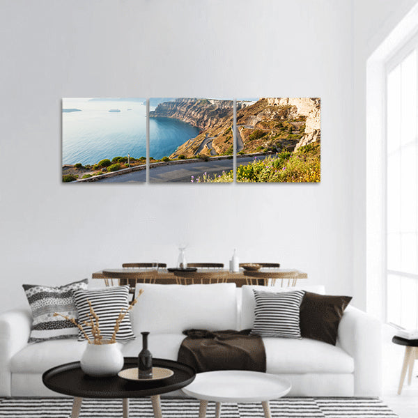 Mountain road to the port on Santorini island, Greece Panoramic Canvas Wall Art