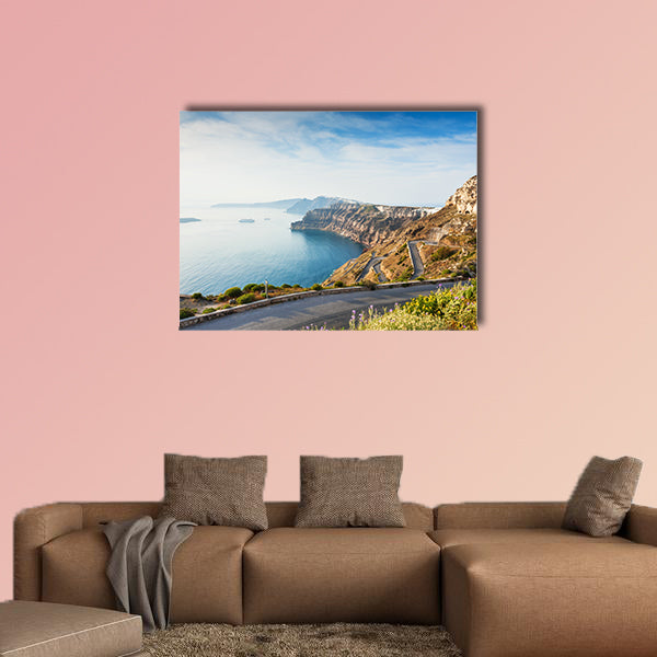 Mountain road to the port on Santorini Island, Greece canvas wall art