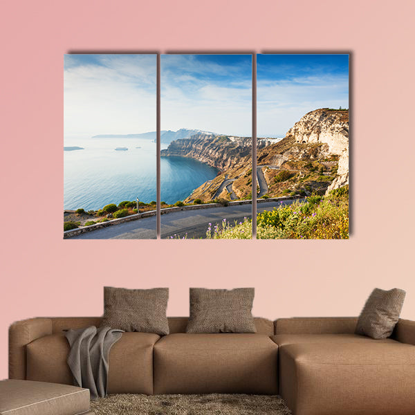 Mountain road to the port on Santorini Island, Greece canvas wall art