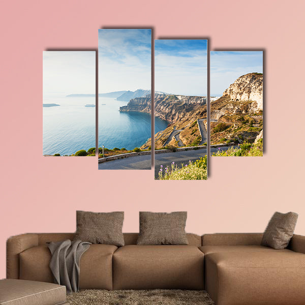 Mountain road to the port on Santorini Island, Greece canvas wall art