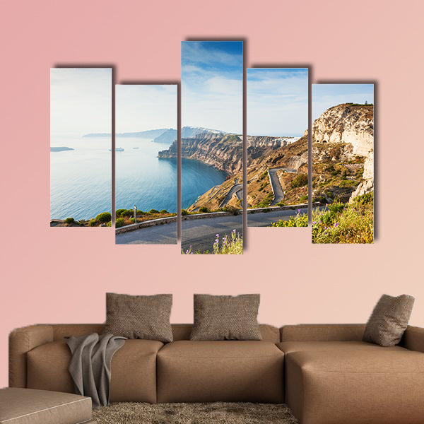 Mountain road to the port on Santorini Island, Greece canvas wall art