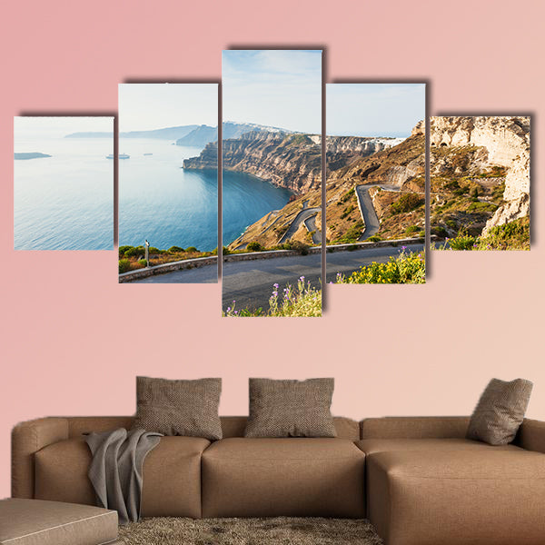 Mountain road to the port on Santorini Island, Greece canvas wall art