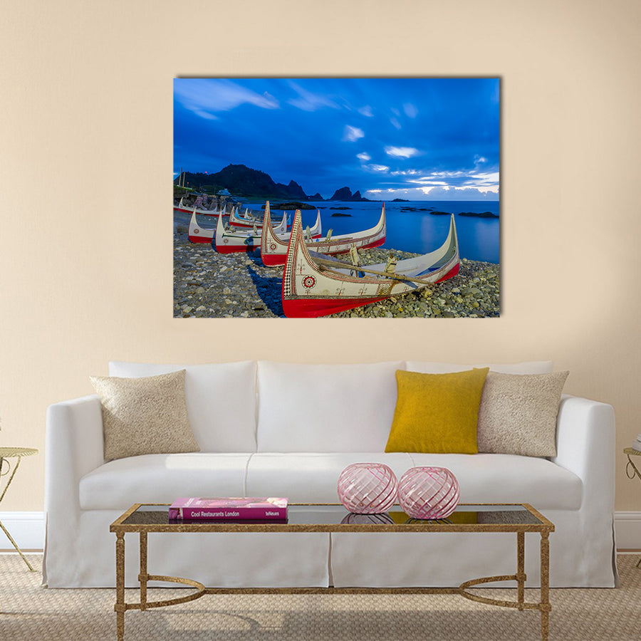 Beautiful carving boat at Orchid Island, Taitung, Taiwan Multi panel canvas wall art