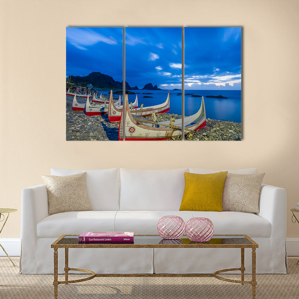 Beautiful carving boat at Orchid Island, Taitung, Taiwan Multi panel canvas wall art