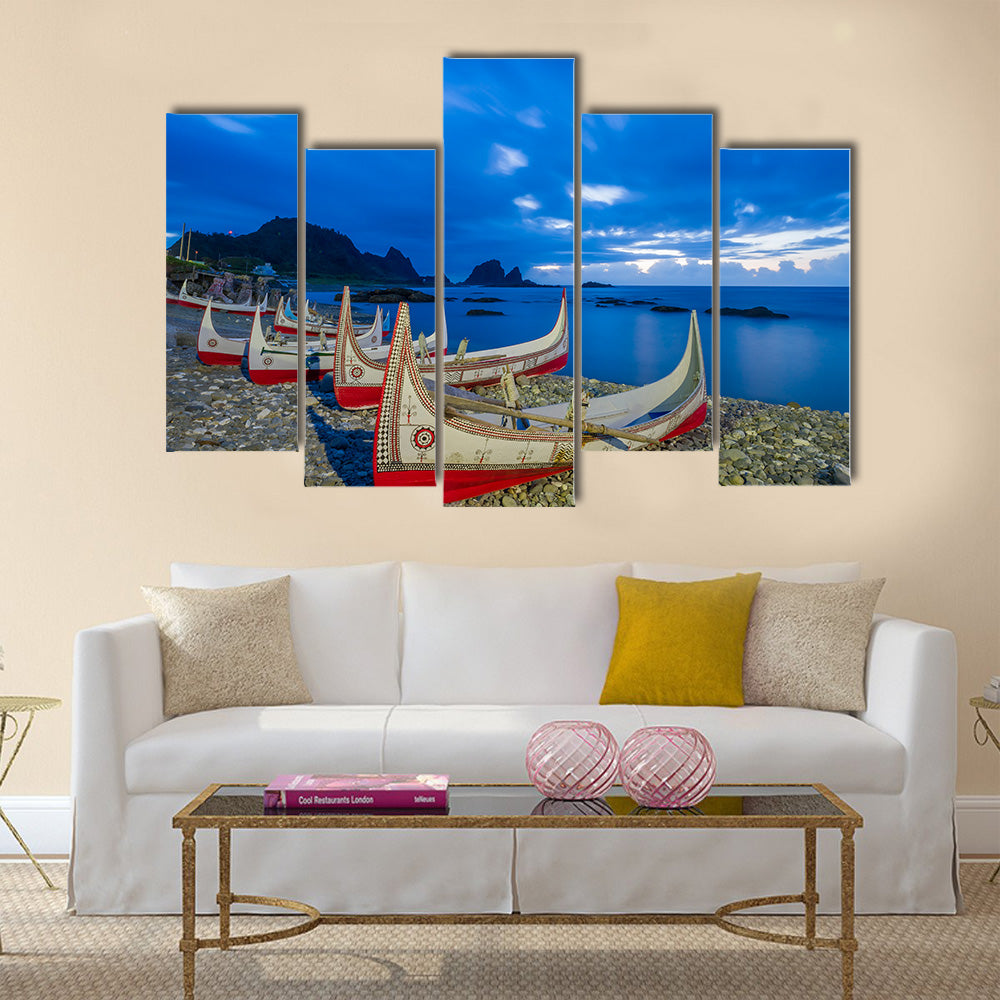 Beautiful carving boat at Orchid Island, Taitung, Taiwan Multi panel canvas wall art