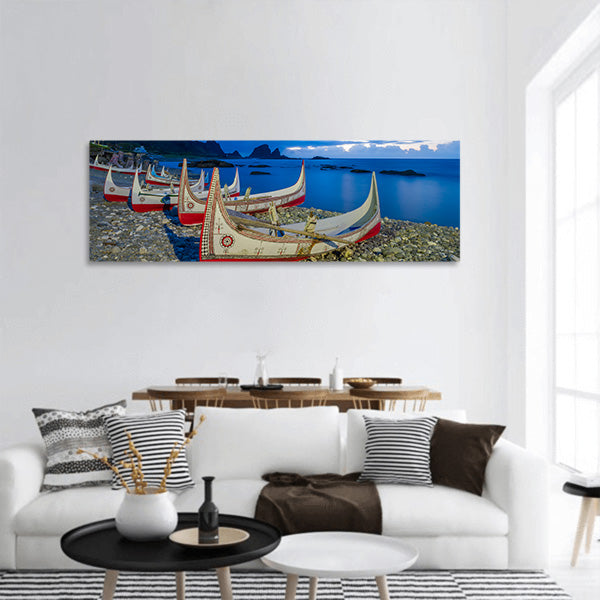 Beautiful carving boat at Orchid Island, Taitung, Taiwan Panoramic Canvas Wall Art