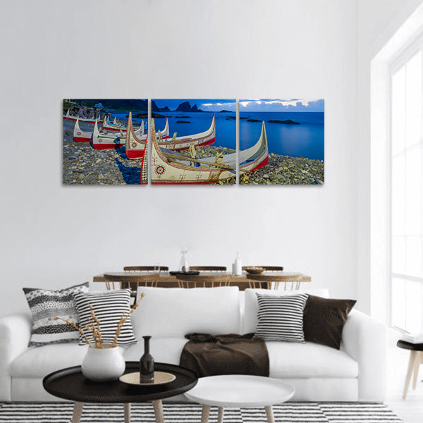 Beautiful carving boat at Orchid Island, Taitung, Taiwan Panoramic Canvas Wall Art