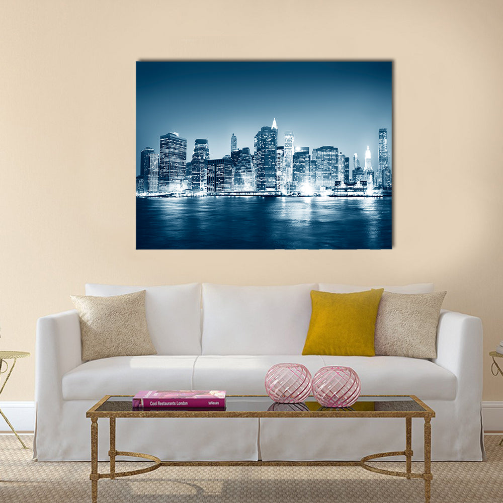 Building Skyscraper Panoramic Night New York City Concept multi panel canvas wall art