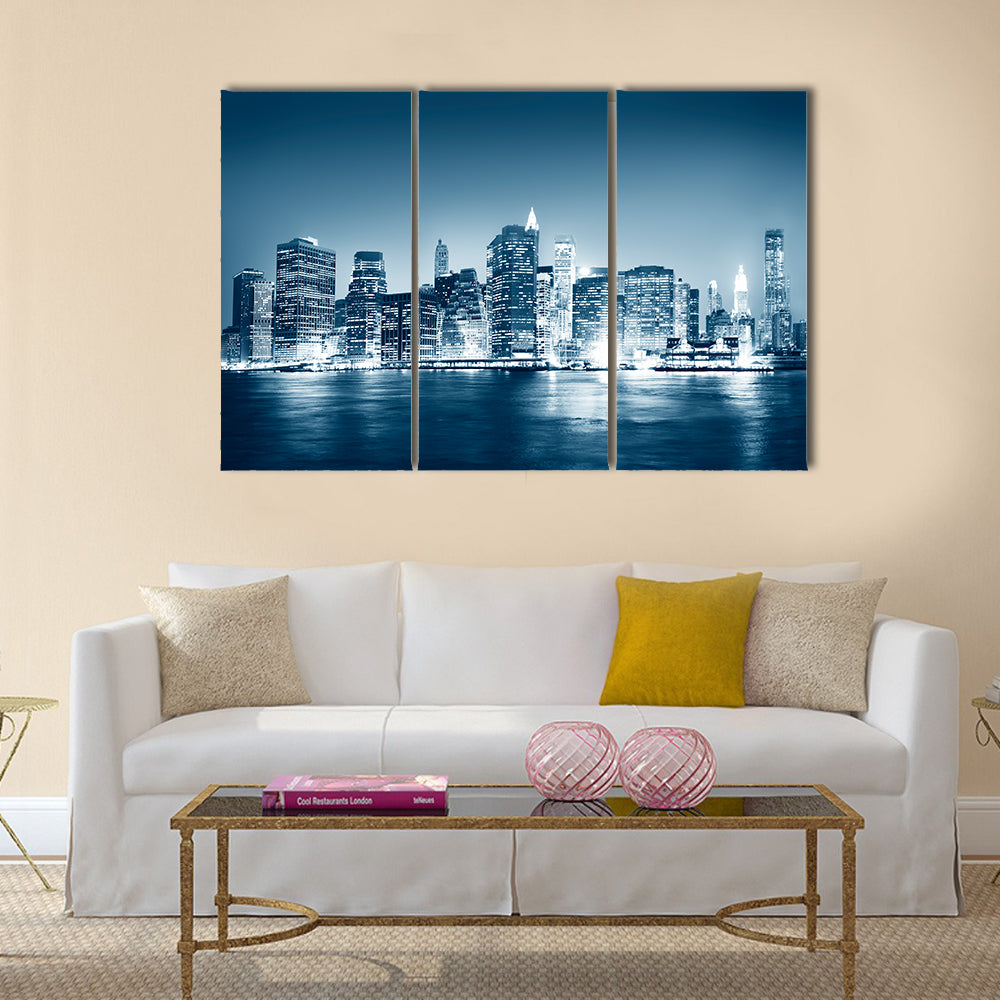 Building Skyscraper Panoramic Night New York City Concept multi panel canvas wall art