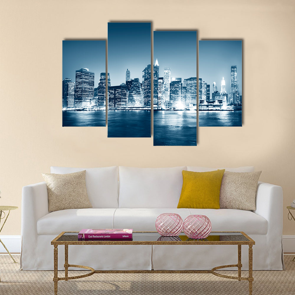 Building Skyscraper Panoramic Night New York City Concept multi panel canvas wall art