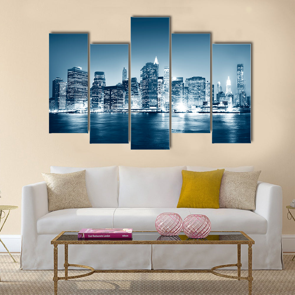 Building Skyscraper Panoramic Night New York City Concept multi panel canvas wall art