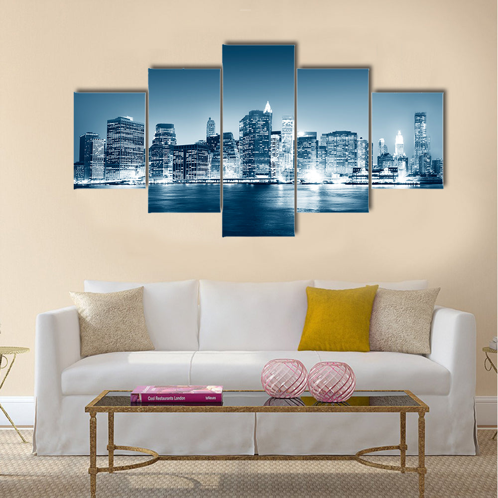 Building Skyscraper Panoramic Night New York City Concept multi panel canvas wall art