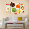 Different products of saucers on wooden table, top view, Multi panel canvas wall art