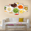 Different products of saucers on wooden table, top view, Multi panel canvas wall art