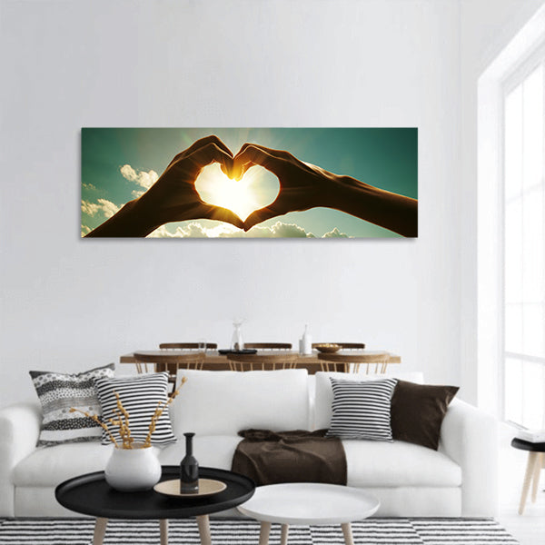 Hands in shape of love heart Panoramic Canvas Wall Art