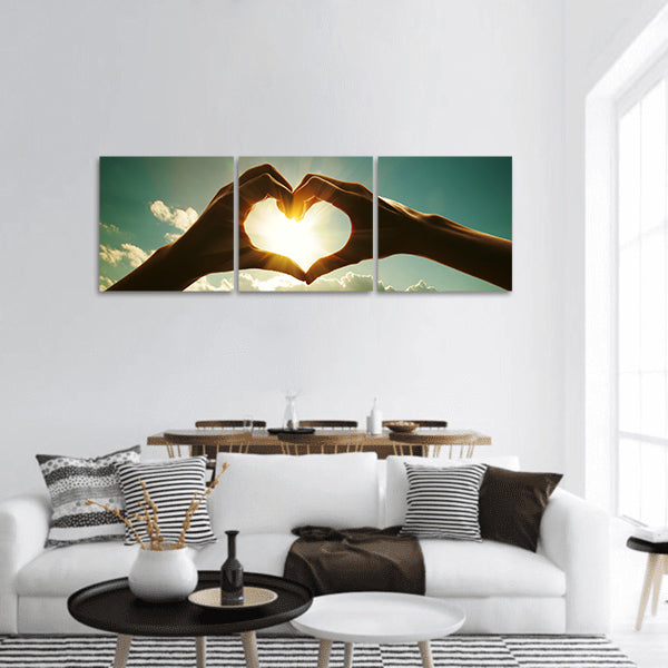 Hands in shape of love heart Panoramic Canvas Wall Art