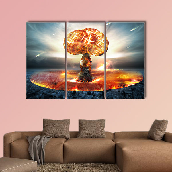 Danger of nuclear war illustration with multiple explosions multi panel canvas wall art