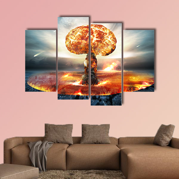 Danger of nuclear war illustration with multiple explosions multi panel canvas wall art