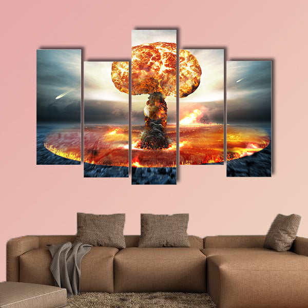 Danger of nuclear war illustration with multiple explosions multi panel canvas wall art