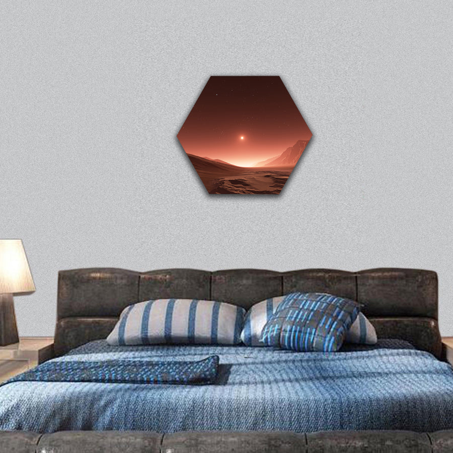 Sunset on Mars hexagonal canvas wall art
