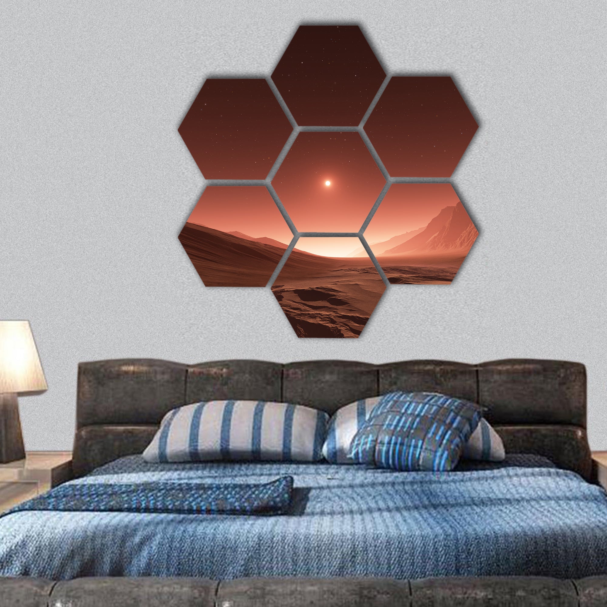 Sunset on Mars hexagonal canvas wall art
