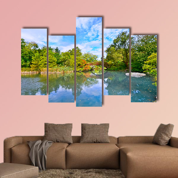 The view of Central Park in New York City in autumn multi panel canvas wall art
