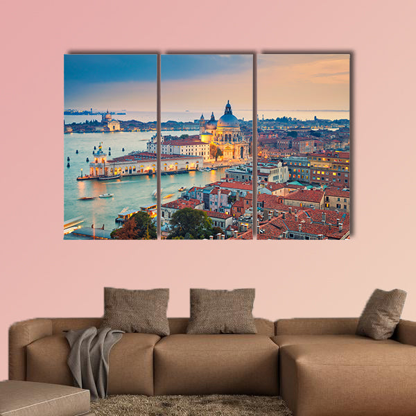 Aerial view of the Venice with Basilica di Santa Maria della Salute multi panel canvas wall art