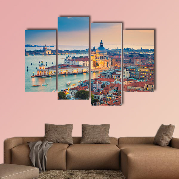Aerial view of the Venice with Basilica di Santa Maria della Salute multi panel canvas wall art