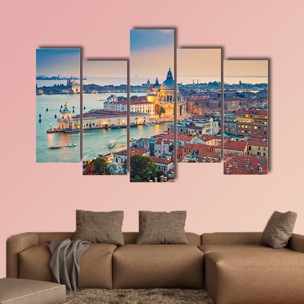 Aerial view of the Venice with Basilica di Santa Maria della Salute multi panel canvas wall art