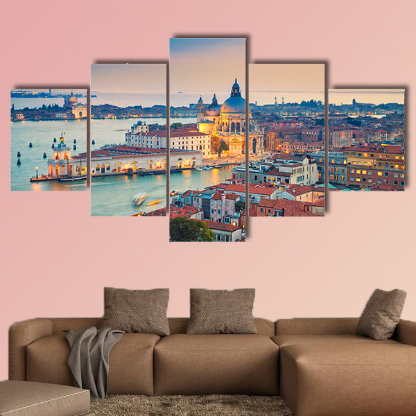 Aerial view of the Venice with Basilica di Santa Maria della Salute multi panel canvas wall art