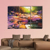 Beautiful Fall River lines with colorful stones in autumn forest, multi panel canvas wall art