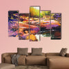 Beautiful Fall River lines with colorful stones in autumn forest, multi panel canvas wall art