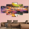 Beautiful Fall River lines with colorful stones in autumn forest, multi panel canvas wall art