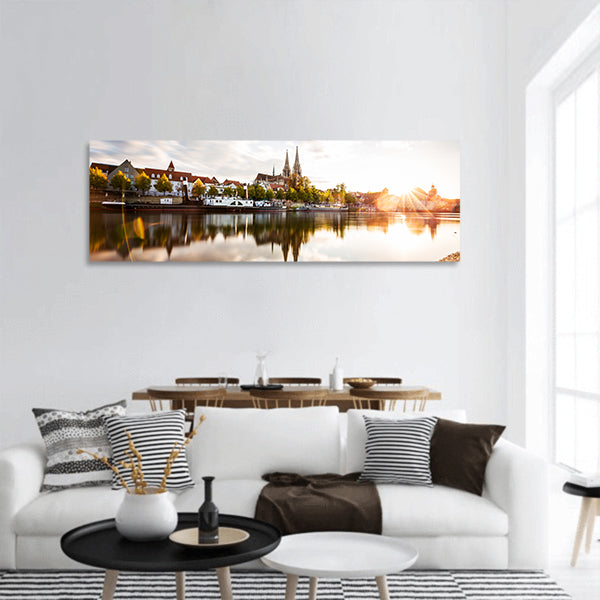 Skyline of the city Regensburg at sunset Panoramic Canvas Wall Art