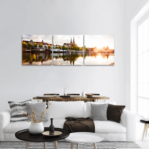 Skyline of the city Regensburg at sunset Panoramic Canvas Wall Art