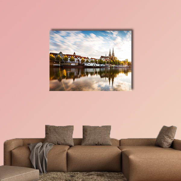Skyline of the city Regensburg at sunset multi panel canvas wall art