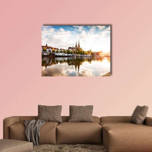 Skyline of the city Regensburg at sunset multi panel canvas wall art