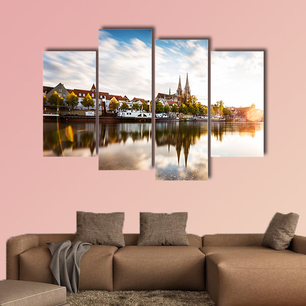 Skyline of the city Regensburg at sunset multi panel canvas wall art