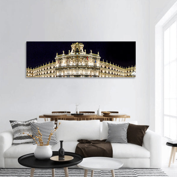 Famous Plaza Mayor at night panoramic canvas wall art