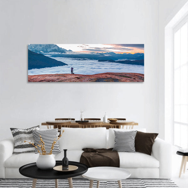 Morning in Caucasus mountains. Upper Svaneti, Georgia, Panoramic Canvas Wall Art