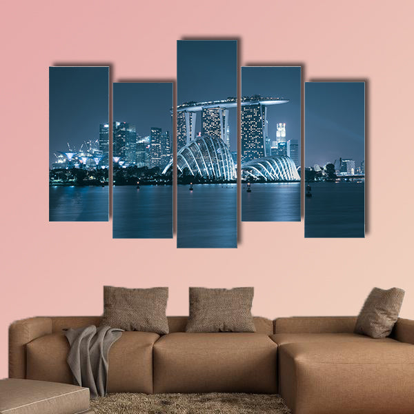 Singapore skyscraper in marina bay at night multi panel canvas wall art