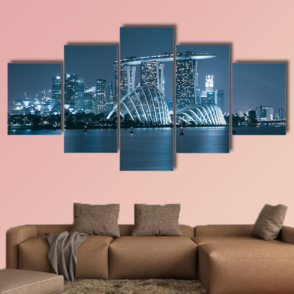 Singapore skyscraper in marina bay at night multi panel canvas wall art