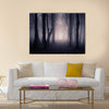 Path trough a dark mysterious forest with fog on Halloween multi panel canvas wall art